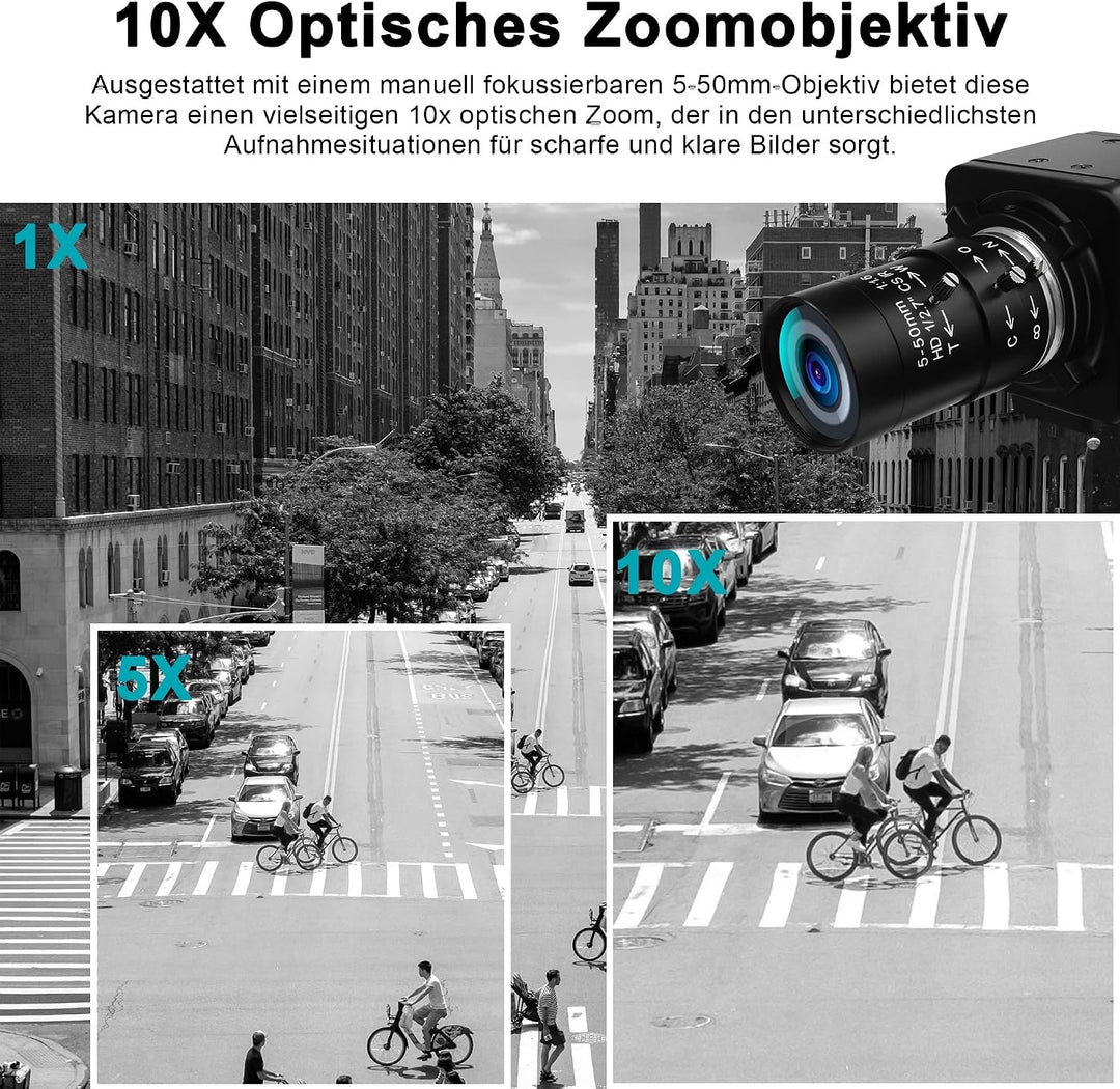 Monochrome USB Kamera mit Globalverschluss | 800P 120FPS ultraschnell, 5–50 mm CS Objektiv mit manue