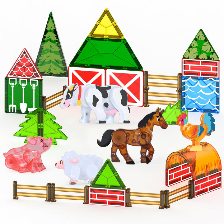 Oriate Magnetische Bausteine, Magnetbausteine Bauernhoftiere für Kinder, Montessori Magnete mit Pfer