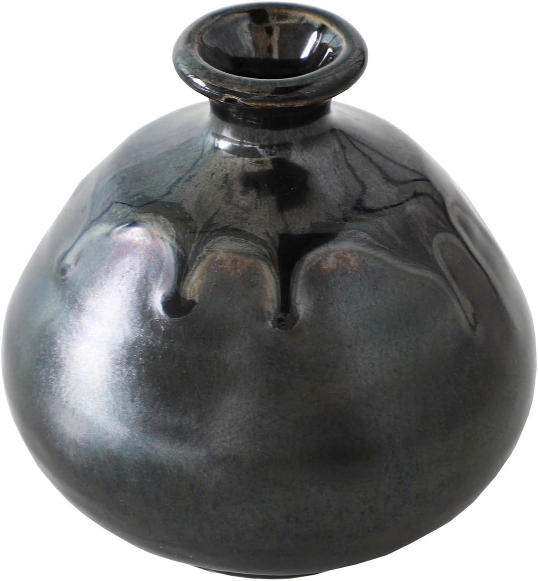Wazakura Minoyaki kleine Keramik Ikebana Vase, Hergestellt in Japan, Handbemalte Schwarze Vase in Fl