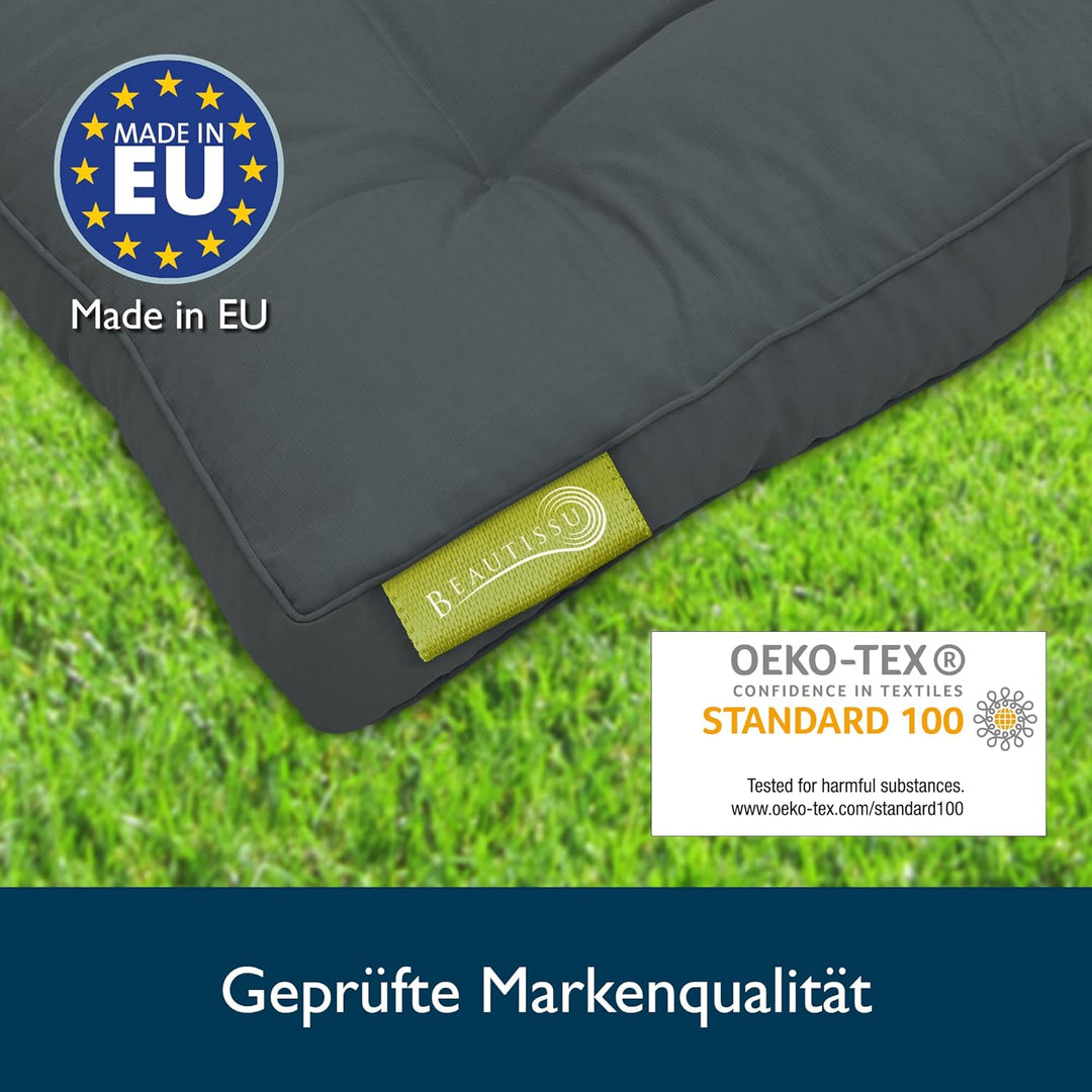 Beautissu Lounge Kissen Outdoor 50x50 cm Anthrazit – Bequemes Sitzkissen Gartenstuhl 10 cm dick Sitz
