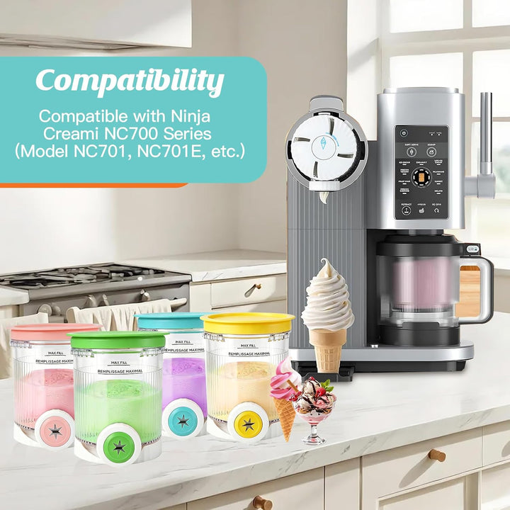 Ninja Creami Behälter für Ninja Creami Swirl, 4 Stück 408ML Behälter mit Farbigen Dichtdeckeln für N