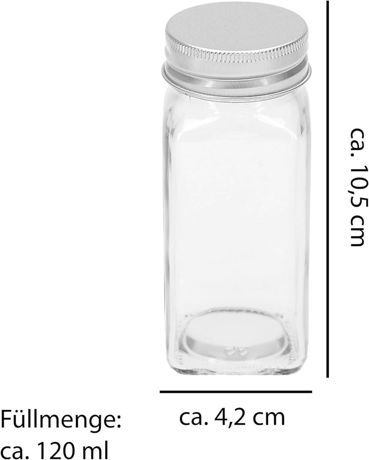 VonBueren Gewürzgläser eckig | Set mit 24 x 120 ml | Gewürzbehälter mit Streueinsatz | spice jars gl