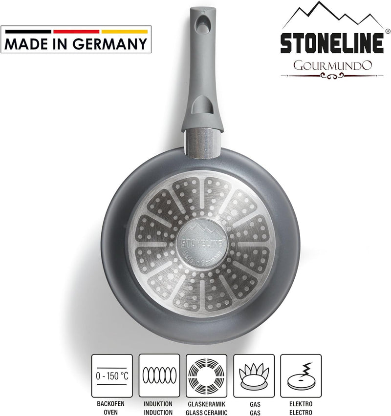 STONELINE Gourmundo Made in Germany Bratpfanne 20 cm, antihaft beschichtete Pfanne mit echten Steinp