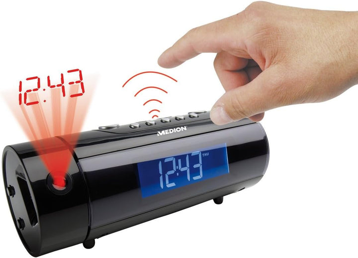 MEDION LIFE E66331 MD 80024 Projektions-Uhrenradio mit Infrarot-Sensor, Temperaturanzeige, Kalender,