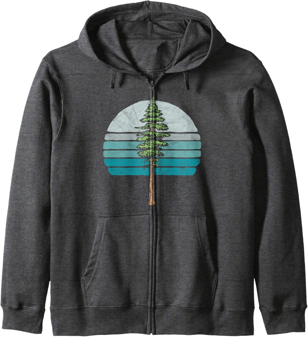 Redwood Tree & Retro Blue Sunset 80s Outdoor Graphic Kapuzenjacke