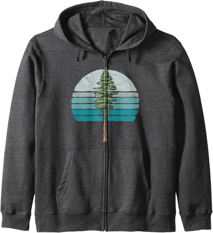 Redwood Tree & Retro Blue Sunset 80s Outdoor Graphic Kapuzenjacke