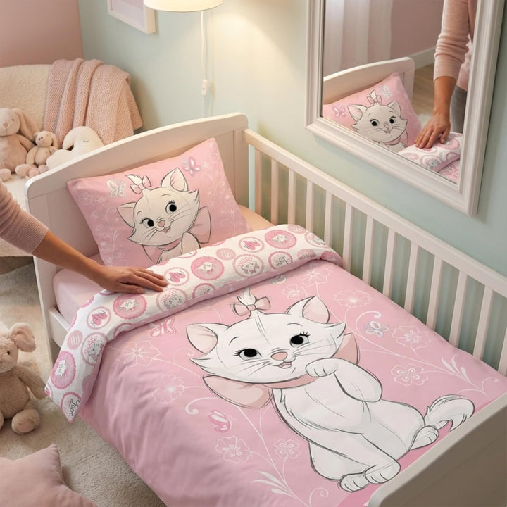 Kinderbettwäsche 100x135 cm Marie Aristocats mit Kissenbezug 40x60 cm, Baby Bettwäsche ideal für 60x