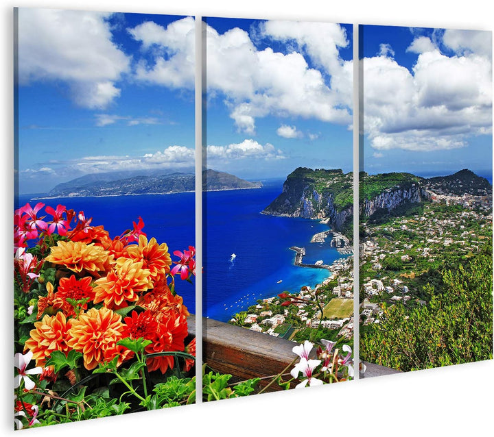 Bild Bilder auf Leinwand malerische Insel Capri Italien Wandbild Poster Leinwandbild RDJ 130x80cm -