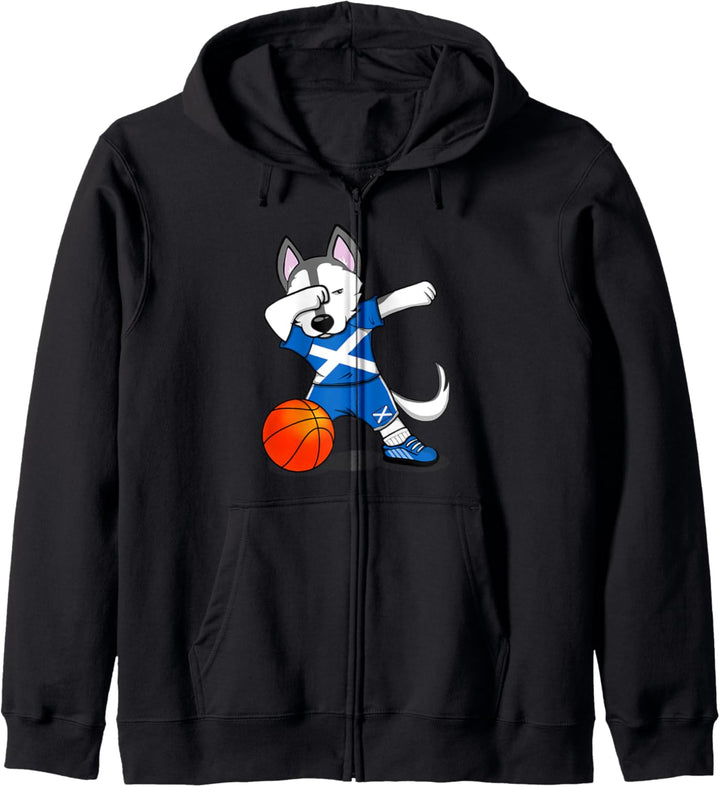 Dabbing Husky Scotland Basketball Fans Trikot Schottische Flagge Kapuzenjacke