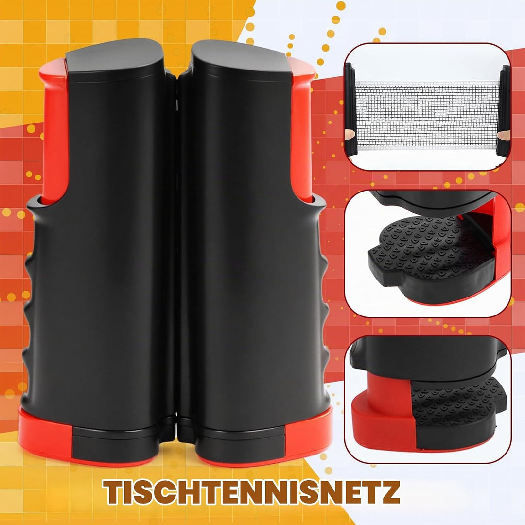 CHRI Tischtennis Set Tischtennisschläger Set mit Einziehbarem Netz 2 Tischtennisschläger 6 Tischtenn