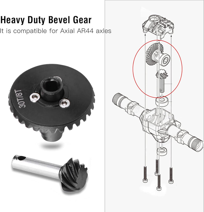 KIMISS Edelstahl Heavy, Gear Set 30T 8T für Axial AR44 Wraith Front Diff Duty Bevel Axial Scx10 Diff