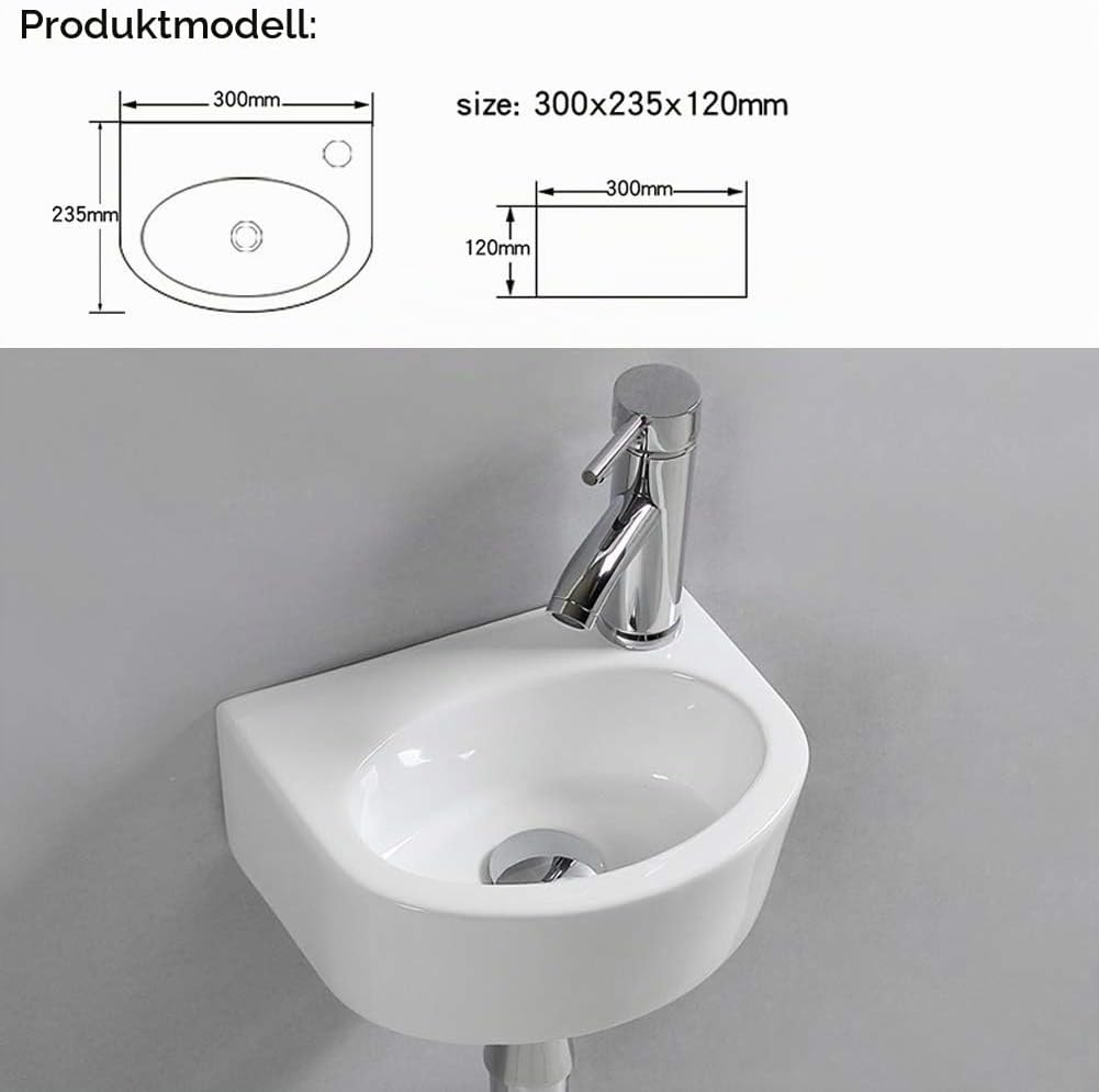 Ovaler Waschtisch, Wandmontage, Keramik-Waschbecken, für kleine Garderoben und Badezimmer, . Moderne
