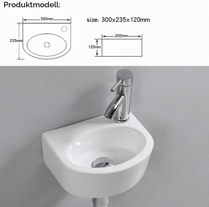 Ovaler Waschtisch, Wandmontage, Keramik-Waschbecken, für kleine Garderoben und Badezimmer, . Moderne