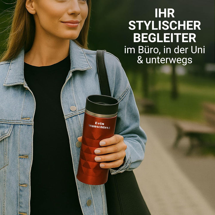 Edelstahl Thermobecher personalisiert – 100% auslaufsicherer & thermoisolierter Kaffeebecher – 450 m