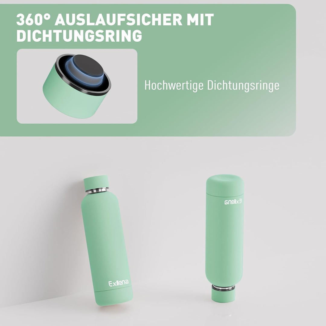 Exllena Trinkflasche Edelstahl 500ml - Hochwertige Thermosflasche Mit Silikongriff für Sport, Büro u