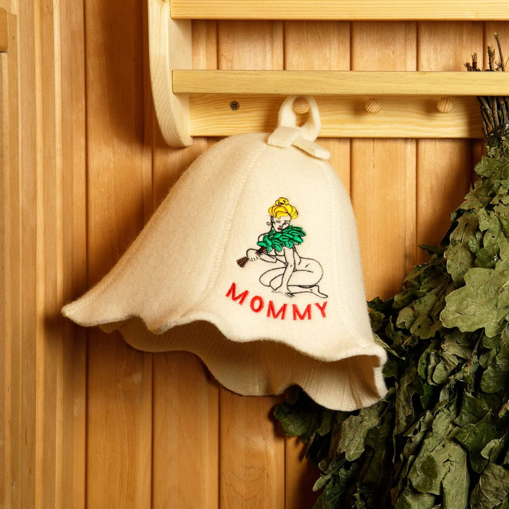 Natural Textile Saunahut 'Sauna Mommy' White - 100% organische Wollfilzmützen - Schützen Sie Ihren K