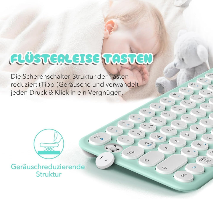 XTREMTEC kabellose Tastatur und Maus,Retro runde Schreibmaschine Tastatur,Slim Funktastatur leise Se