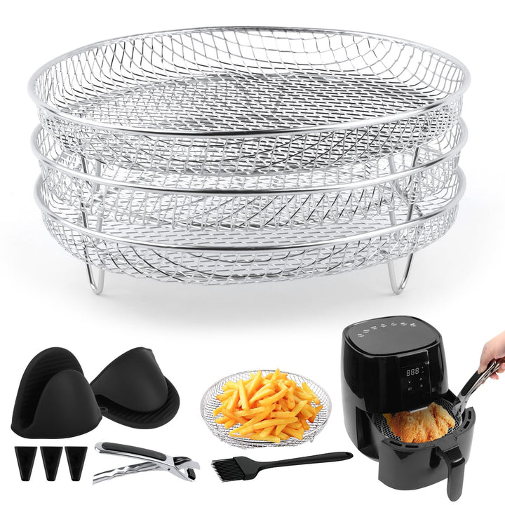 3 Stück Air Fryer Racks, Runder Air Fryer Stand, Heissluftfritteuse Zubehör, Luftfritteusen-Gestell,
