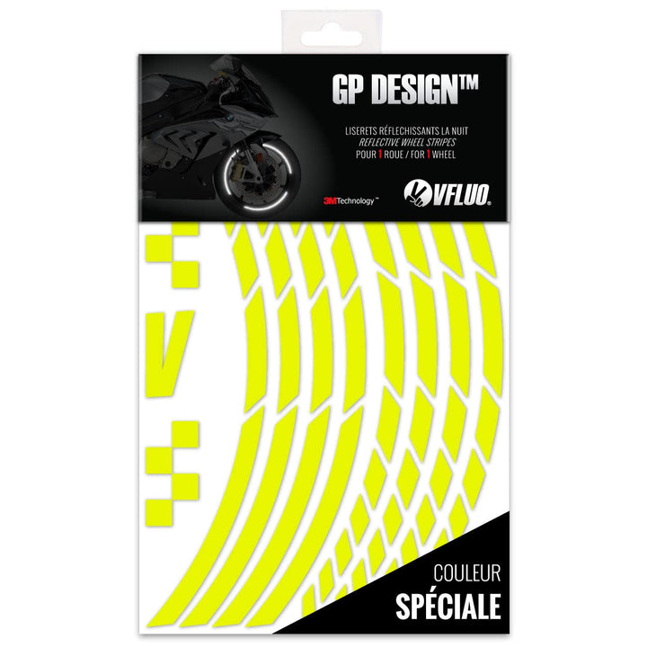 VFLUO - Kit Reflektierende Felgenrandaufkleber GP Motorrad, Aufkleber für 1 Rad 3M™-Technologie™, 36