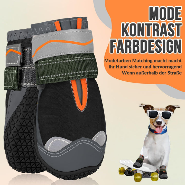 Eyein Hundeschuhe Pfotenschutz, 2 Stück Wasserabweisend Hundeschuhe mit Rutschfester Sohle und refle