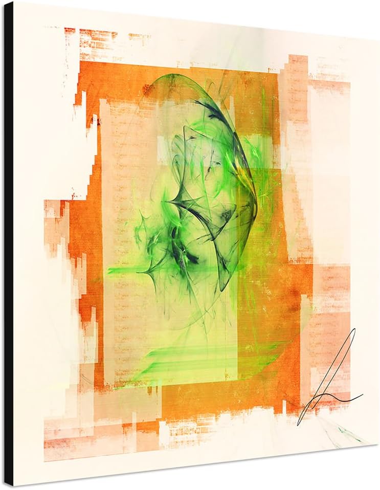 Paul Sinus Art Bild auf Leinwand Abstrakt314_60x60cm Glückseeligkeit beige orange grün Abstraktes Mo