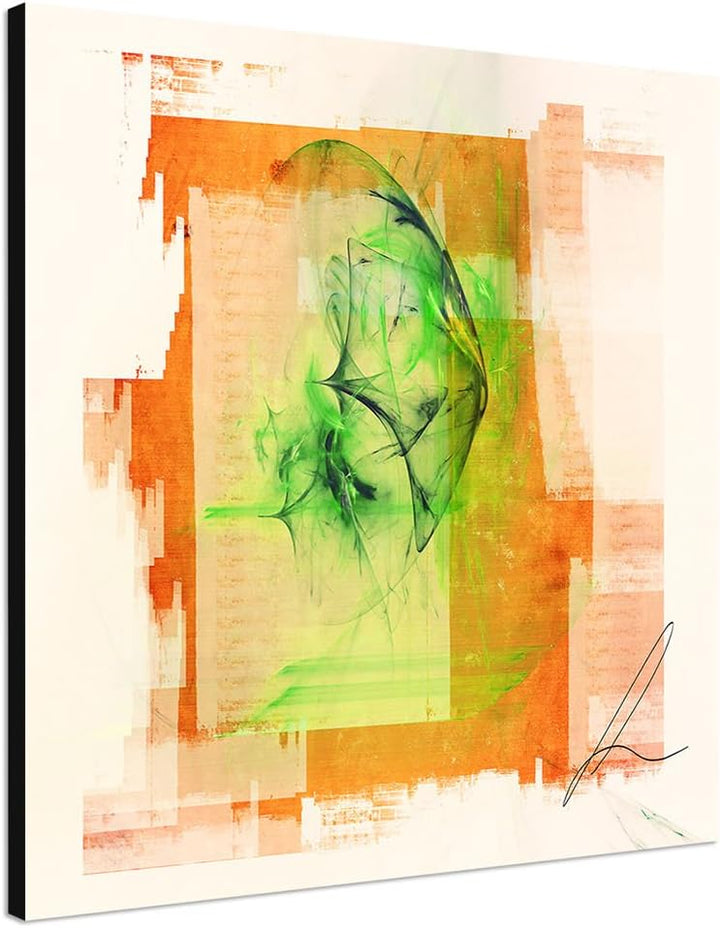 Paul Sinus Art Bild auf Leinwand Abstrakt314_60x60cm Glückseeligkeit beige orange grün Abstraktes Mo