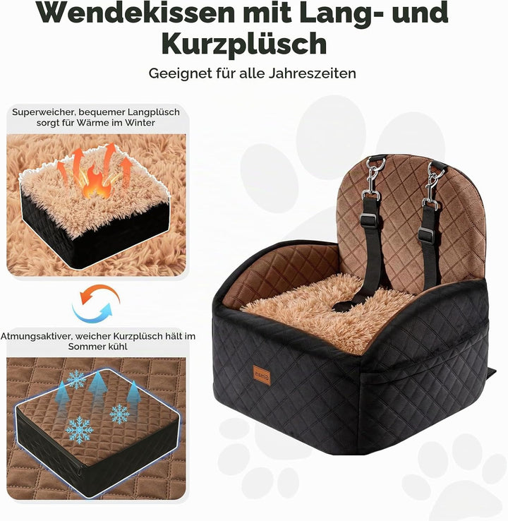 Gimars Wende-Hunde Autositz Mit Lang-/Kurzplüsch Für Kleine/Mittlere Hunde Bis 16 kg, Abnehmbar Wasc