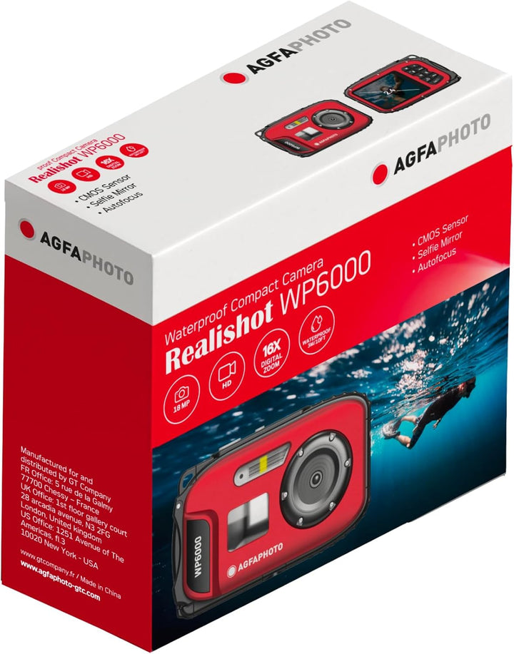 AGFA Photo Realishot WP6000 – wasserdichte Digitalkamera, 3 m/10 ft, 18 MP, HD-Video, 2,4-Zoll-LCD-D