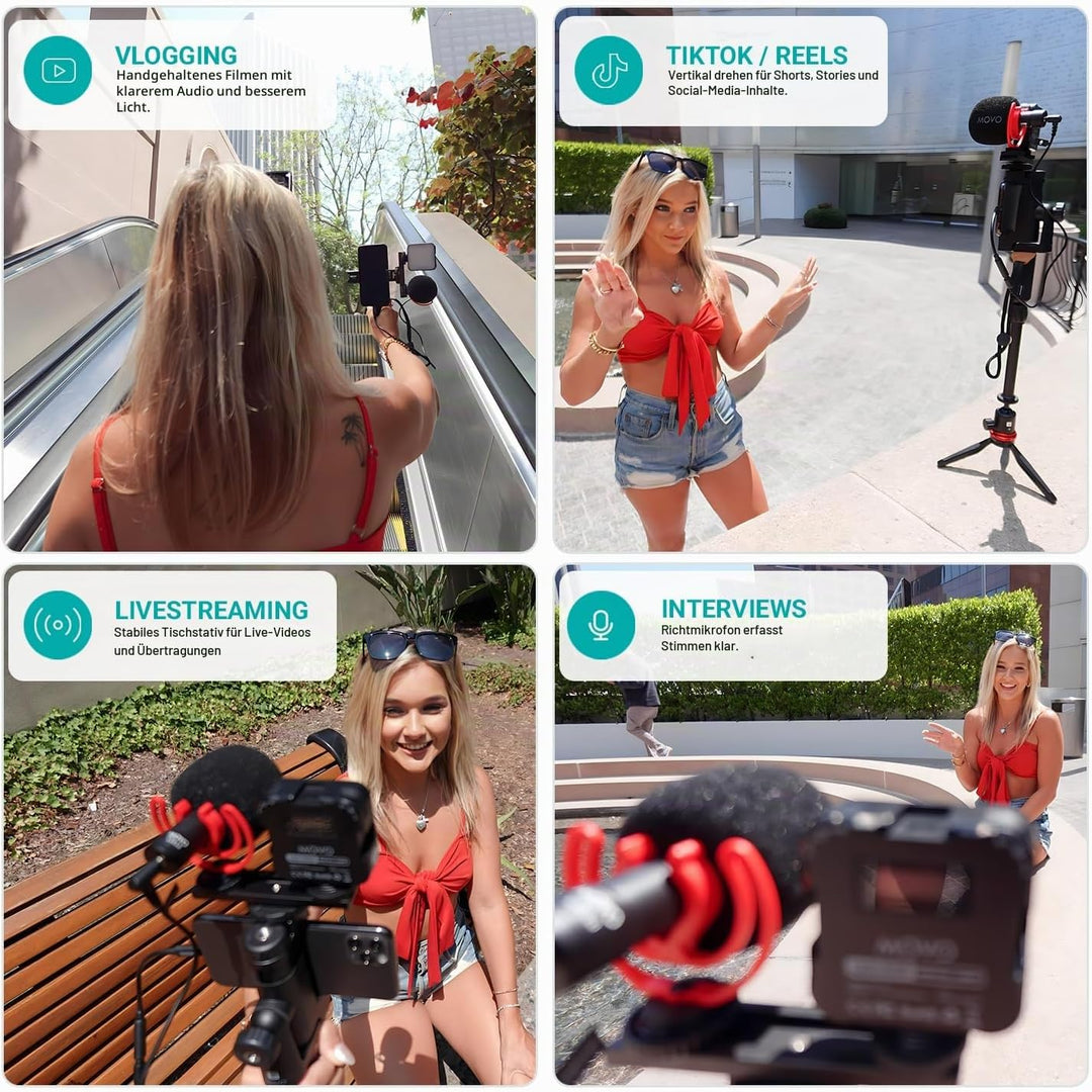 Movo iVlogger-PRO Vlogging-Kit mit Vollständigem Stativ für iPhone/Android – YouTube-Starter-Kit für