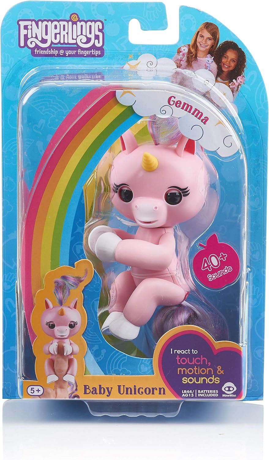 Fingerlings Einhorn rose mit Regenbogenmähne, interaktives Spielzeug, reagiert auf Geräusche, Bewegu