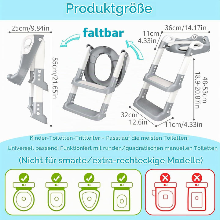 Toilettensitz Kinder mit Treppe, Toilettentrainer für Kinder, 2 IN 1 Toilettentrainer mit Treppe für