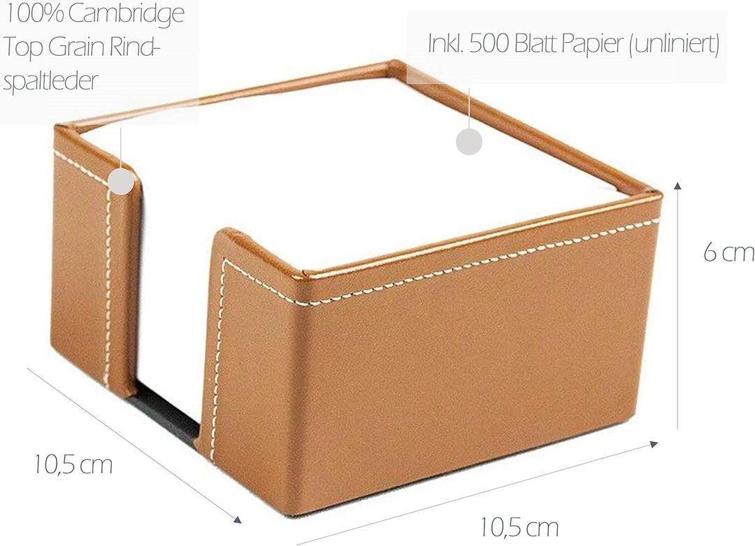 DELMON VARONE - Zettelkasten Cambridge Top Grain Leder braun, Zettelbox inkl. 500 Blatt Papier, Noti