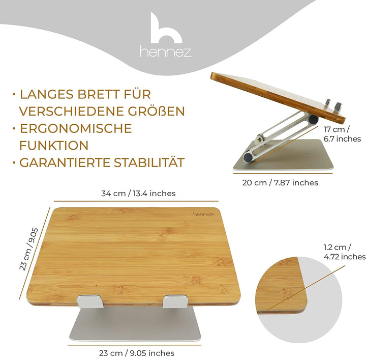 HENNEZ Laptop Ständer Holz höhenverstelbar- Laptop Stand - Notebook Ständer/Macbook Ständer - Laptop