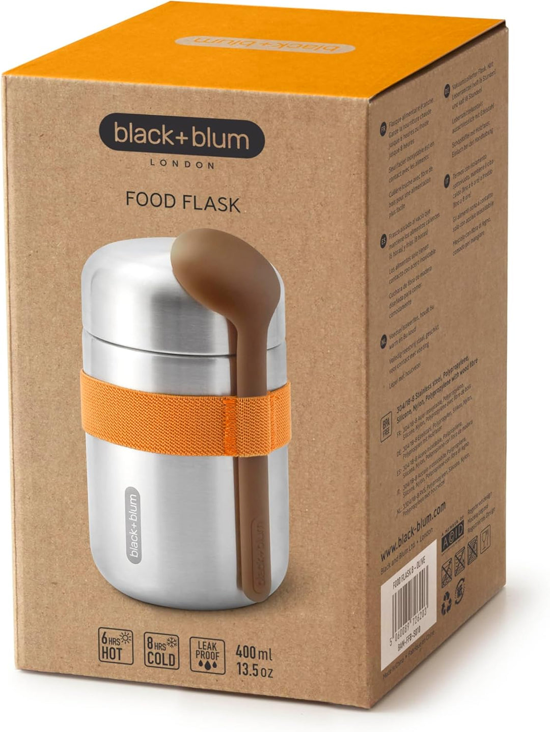 BLACK + BLUM Food Flask Thermobecher 400 ml | Orange | Thermobehälter Essen hält 6h heiss & 8h kalt