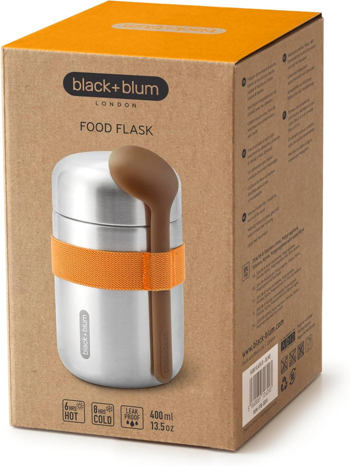 BLACK + BLUM Food Flask Thermobecher 400 ml | Orange | Thermobehälter Essen hält 6h heiss & 8h kalt
