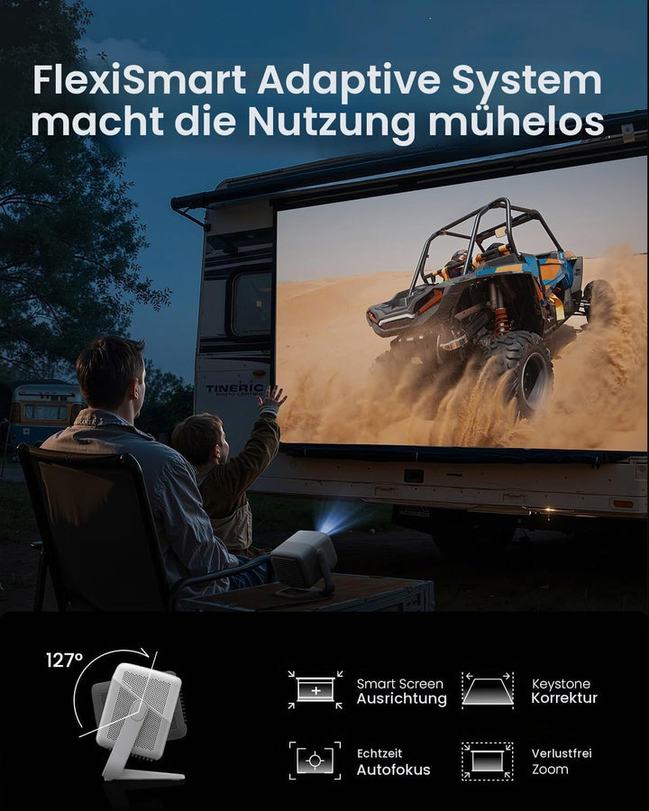 JMGO N1S 4K UHD Mini Beamer, Triple Laser Projektor, 1700 ISO Lumen, Gimbal Echtzeit Autofokus, Goog