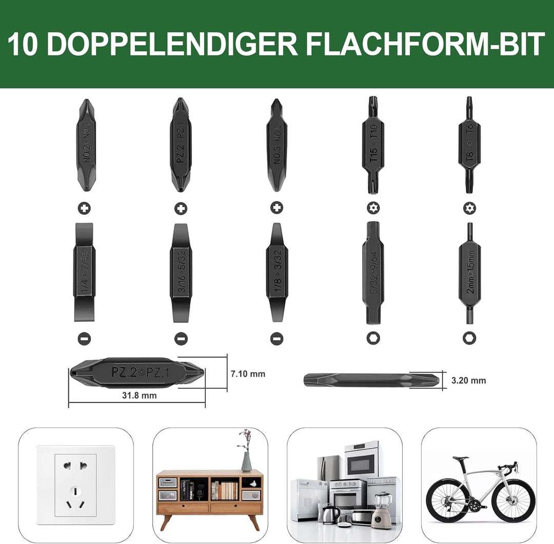 NexTool Bit-Set, 10 doppelendige Schraubendreher-Bits für Multi-Tools,Pocket Tool E1 und Flaggschiff