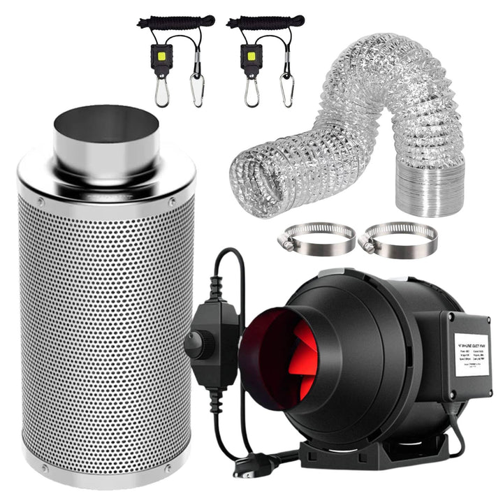 SunStream 150mm Luftfilter-Set, Kohlefilter, 390 CFM Inline-Kanal-Ventilator mit Drehzahlregler und