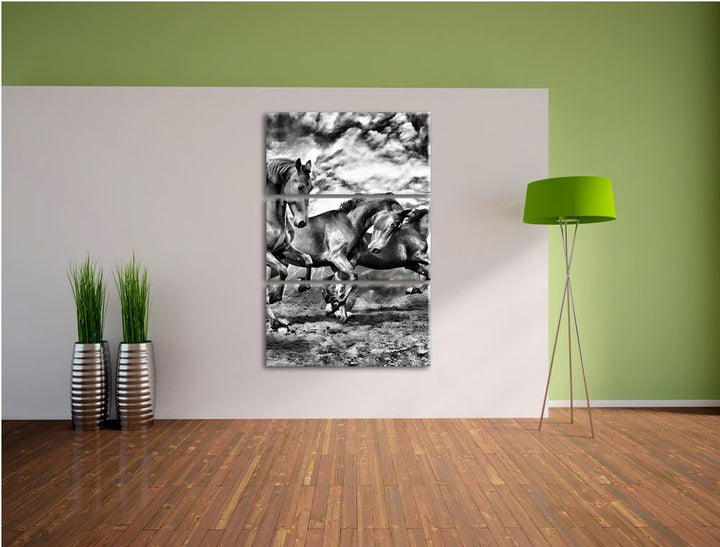 Pixxprint Wildpferde als Leinwandbild/Grösse: 3 Teilig (120x80) cm/Wandbild/Kunstdruck/fertig bespan