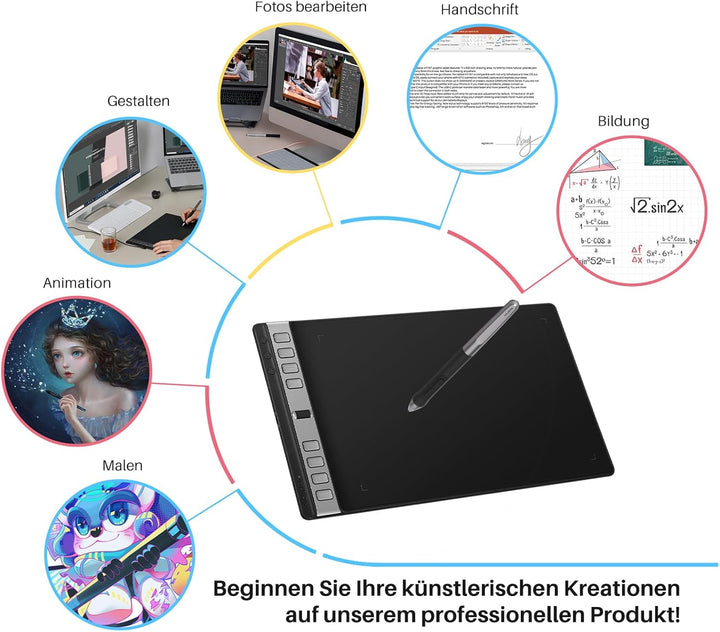 HUION Inspiroy 2 L Grafiktabletts, Tragbares Zeichentablett mit 8192 Stufen batterielosem Digitalsti
