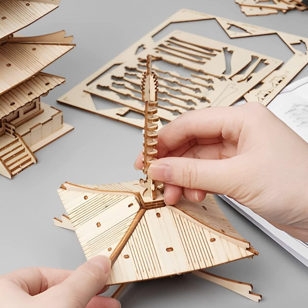 Rolife Pagode Holzpuzzle Modellbausätze-Japanische Architekturmodelle Baukästen 3D Puzzle Erwachsene