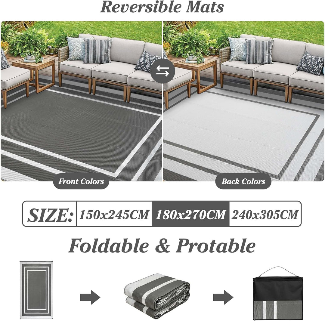 Outdoor Teppich Wetterfest Grau 180x270cm Kunststoff Picknickdecken Wasserfest Reversible Camping Te