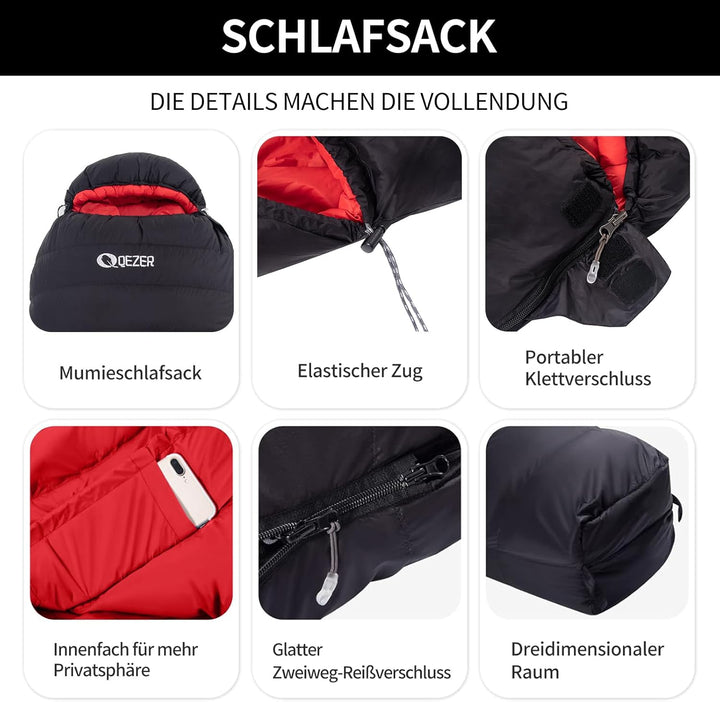 Daunenschlafsack, Schlafsack Ultraleicht, 600FP+ Premium Daunen, Geeignet für Winter/Sommer, geeigne