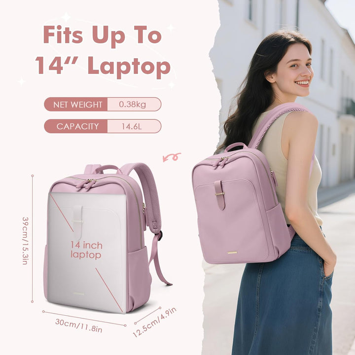 Rucksack Damen Herren Elegant, 14 Zoll Laptop Rucksack Wasserdicht mit Laptopfach, Business Laptopta