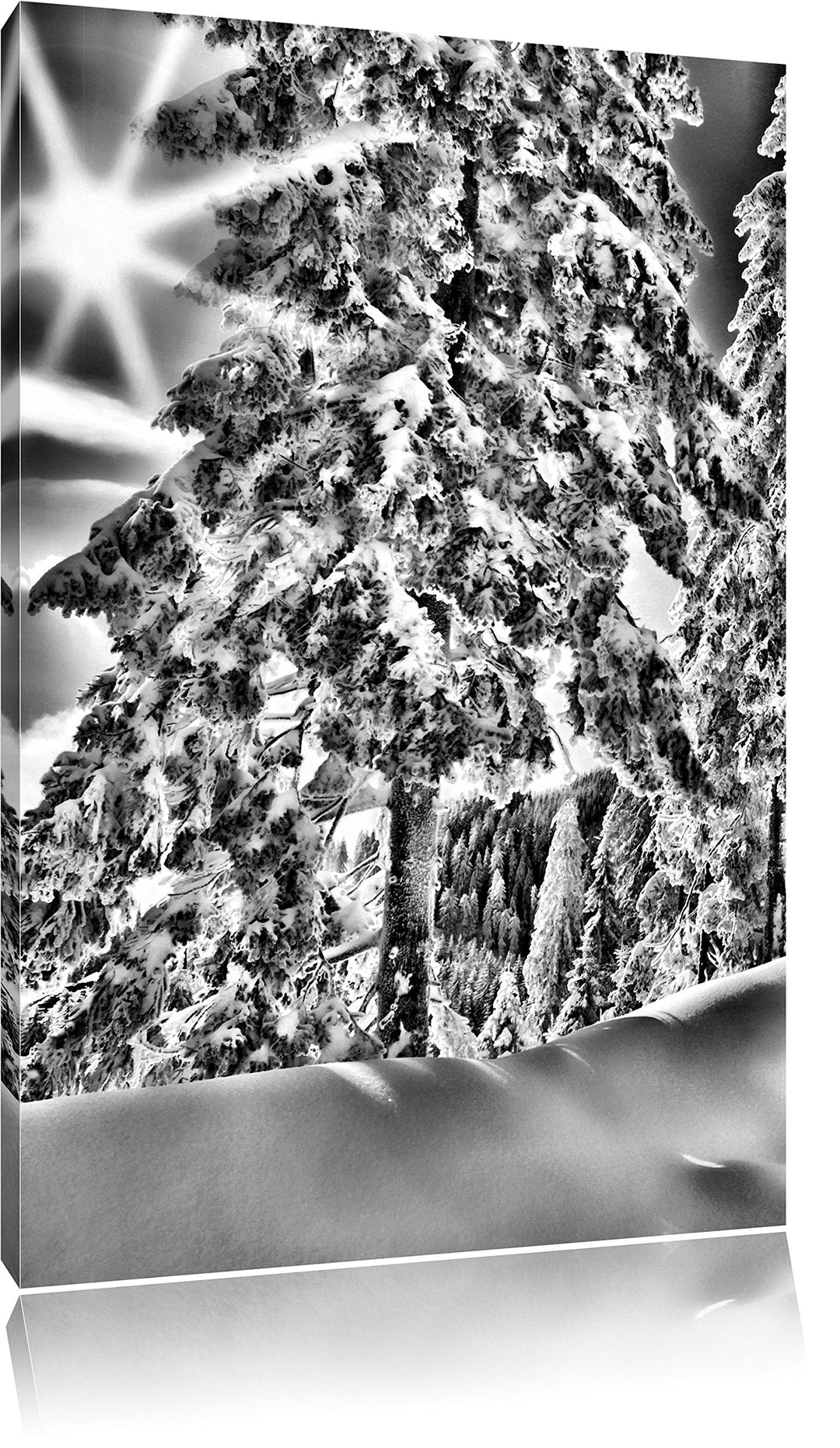 Pixxprint Winterlandschaft Bäume / 100x70cm Leinwandbild bespannt auf Holzrahmen/Wandbild Kunstdruck