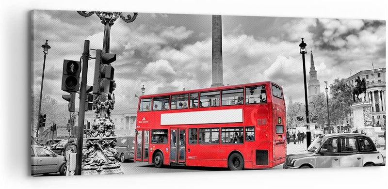 Panorama Bilder auf Leinwand 100x40cm Leinwandbild Trafalgar Platz Taxi London Gross Wanddeko Bild S