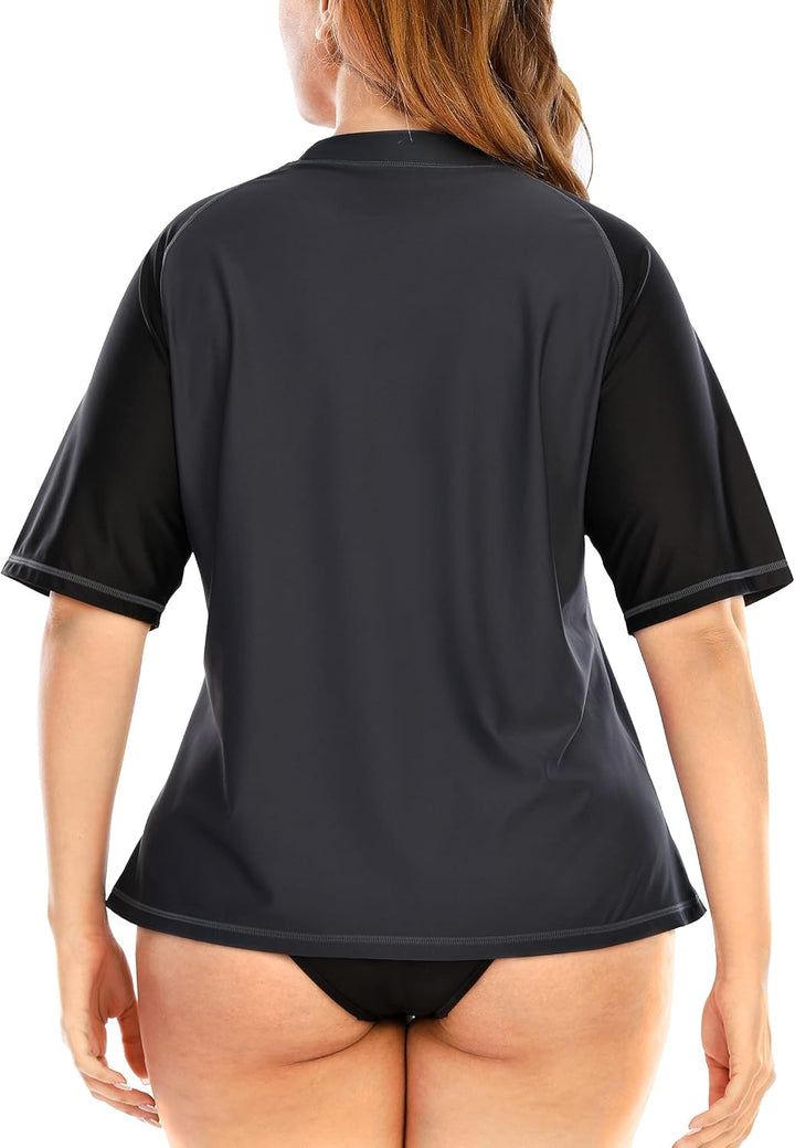 Halcurt UV Shirt Damen Übergrösse Rash Guard Kurzarm UPF 50+ Badeshirt UV Schutz Schwimmshirt Schnel
