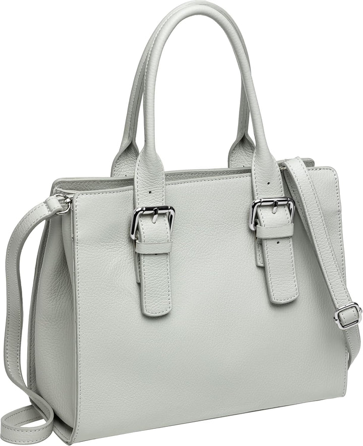 Caspar TL807 klassisch elegante Damen Leder Handtasche Einheitsgrösse Hellgrau, Einheitsgrösse Hellg