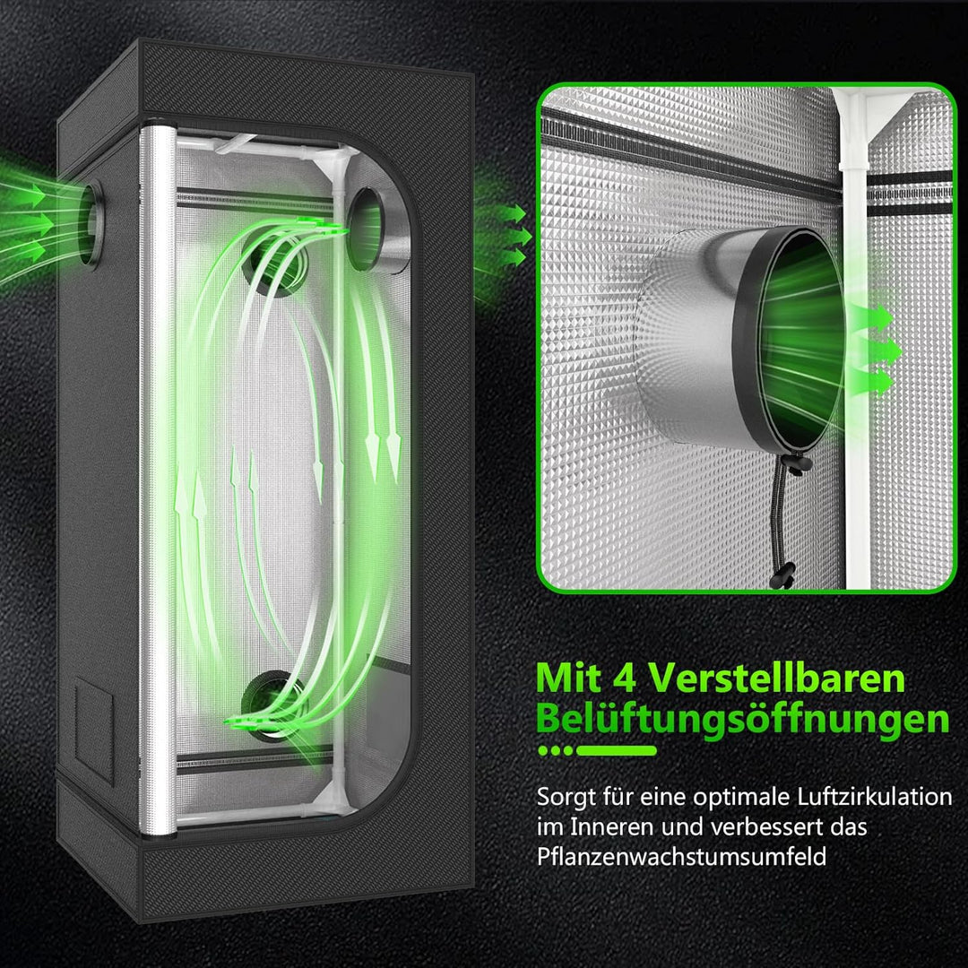 Growzelt Komplettset 120x120x200cm Grow Tent Kit mit 200W LED Vollspektrum Grow Lampe Dimmbar, GrowZ