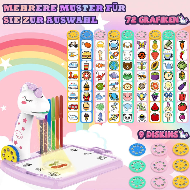 Zeichenprojektor für Kinder, Projektion Zeichentafel Kinder 52 Stück Malprojektor Kinder Set mit 72